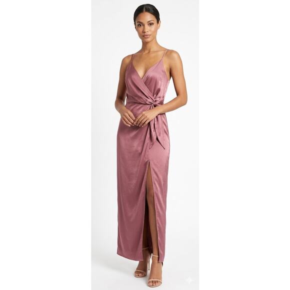 ASTR the Label Dusty Rose Satin Wrap Maxi Dress Size M - Picture 2 of 8
